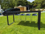 Flow Black Bridge Table with Milano Low Back Black Stools