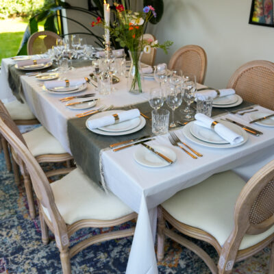 Carmen cutlery I Louis Chairs I Rectangular Table I Avant Garde Crockery I Crystal Whiskey Tumblers I Cabernet Glassware