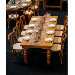 Farm Table Wooden Dining Table with Crossback Walnut Chairs