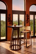 Mundi walnut high table and stool in situ